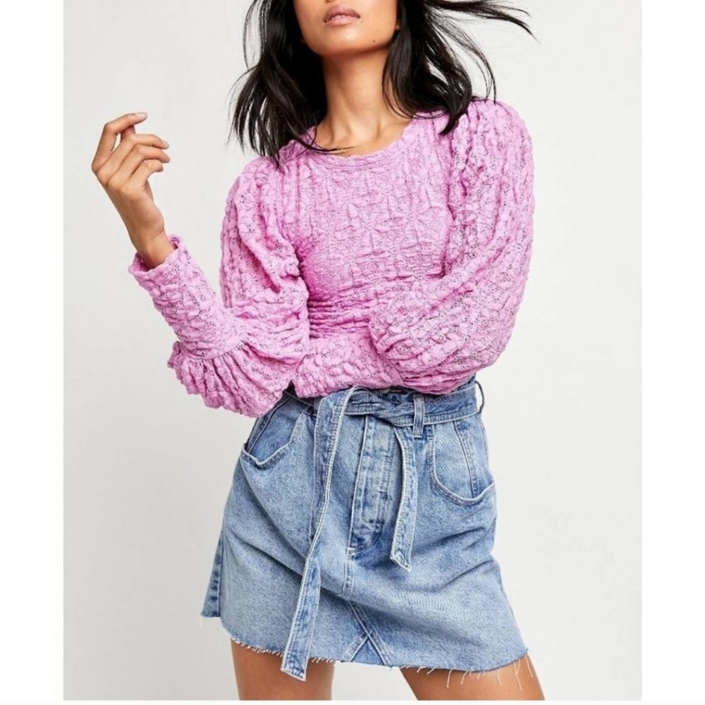 NEW Free People | Pink Lace Puff  Long Sleeve‎ size XS